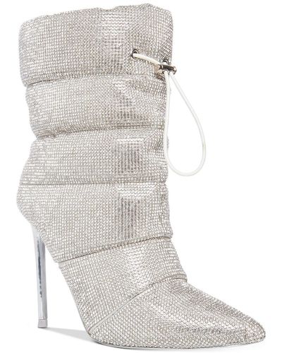 Steve Madden Cloak-r Quilted Rhinestone Ankle Boots - White