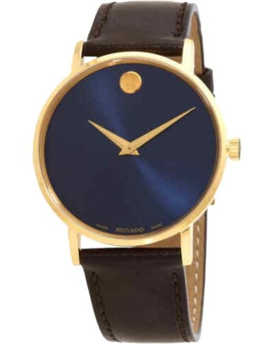 Movado 0607316 Museum Classic Blue Dial Brown Strap Watch
