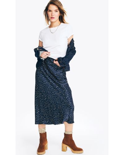 Nautica Printed Satin Slip Skirt - Blue