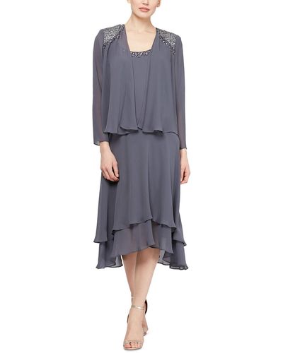 Sl Fashions Missy Chiffon Embellished Dress - Gray