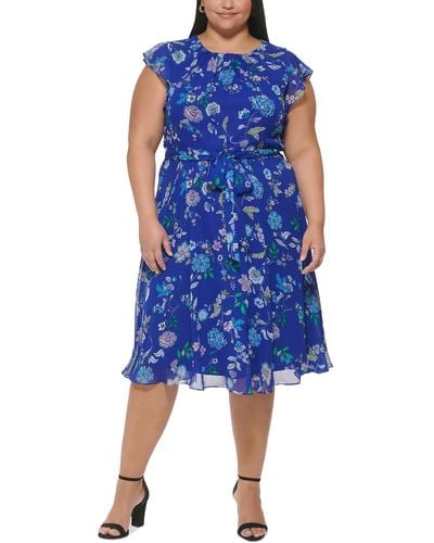 Jessica Howard Plus Floral Flutter Sleeve Midi Dress - Blue