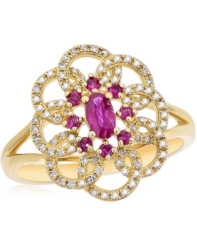 Monary Red Ruby & Diamond Cocktail Ring - Yellow