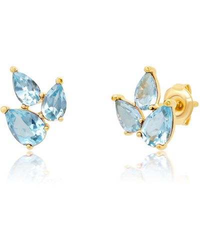 Paige Novick 14k Yellow Gold Cluster Pear Shape Gemstone Stud Earrings - Blue