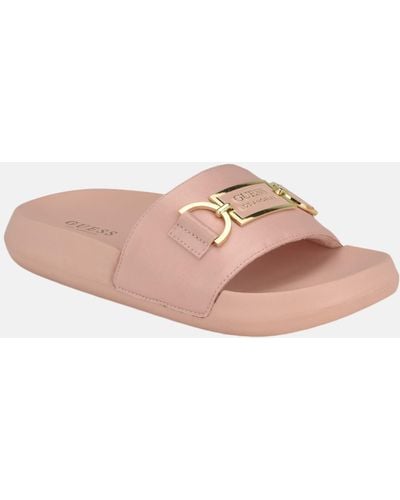 Guess Factory Pure Satin Pool Slides - Pink