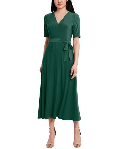 Msk Belted Tea Length Midi Dress - Green