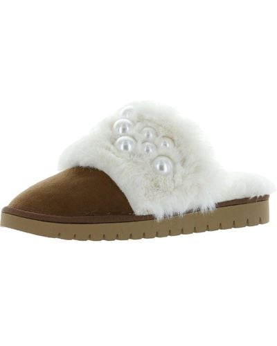 INC Ilene Pearl Faux Fur Slide Slippers - White