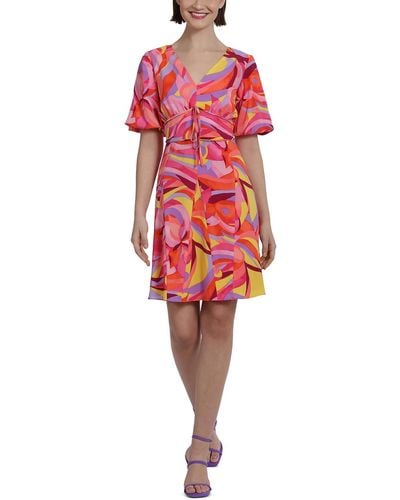 Donna Morgan Printed Short Fit & Flare Dress - Red