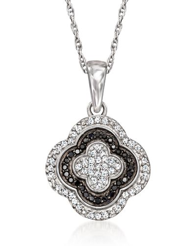 Ross-Simons Black And White Diamond Clover Pendant Necklace - Metallic