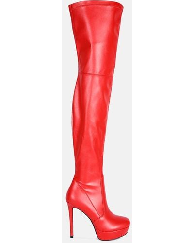 LONDON RAG Marvelettes Faux Leather High Heeled Long Boots - Red