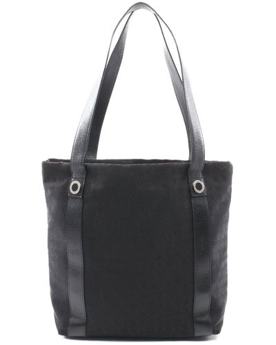 BVLGARI Logomania Shoulder Bag Tote Bag Canvas Leather - Black