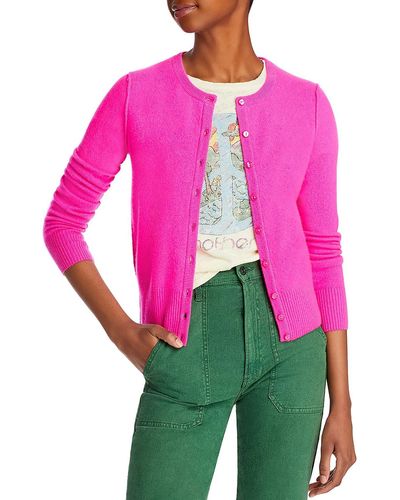 Aqua Cashmere Ribbed Trim Cardigan Sweater - Pink