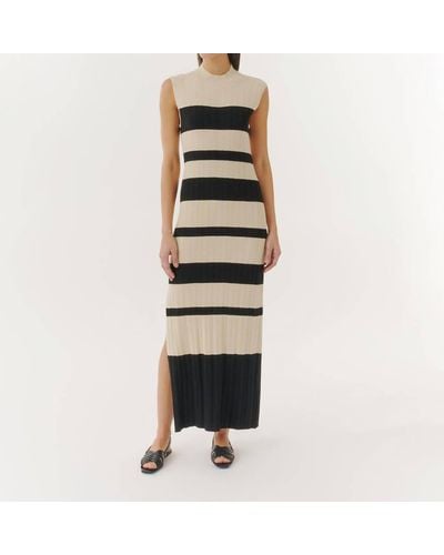 ATM Viscose Variegated Striped Maxi Dress - Black