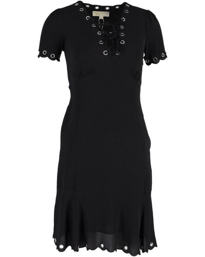 Michael Kors Eyelet Lace-up Scallop Dress - Black