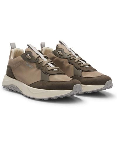 HUGO Mixed-material Sneakers With Eva-rubber Outsole - Brown