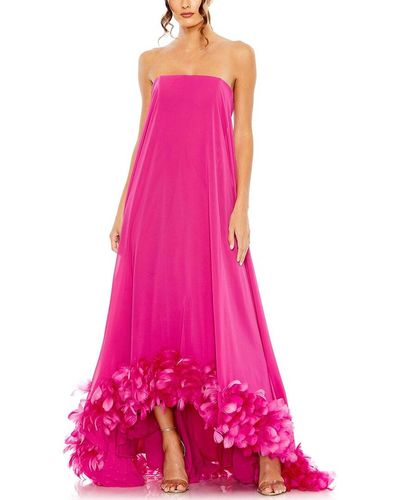 Mac Duggal Strapless Flare Feather Hem Gown - Pink