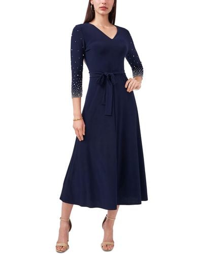 Msk Knit Beaded Midi Dress - Blue