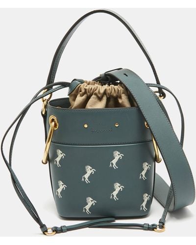 Chloé /beige Leather Mini Roy Horse Embroidered Bucket Bag - Blue