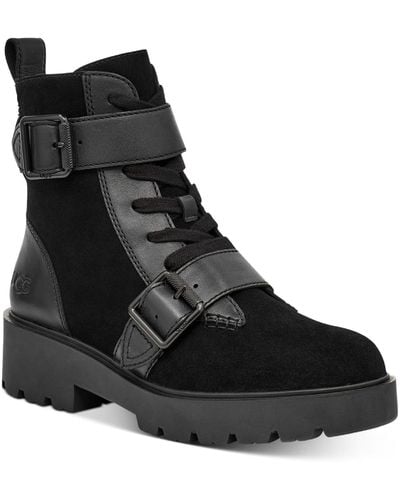 UGG Zorrah Suede Block Heel Combat & Lace-up Boots - Black