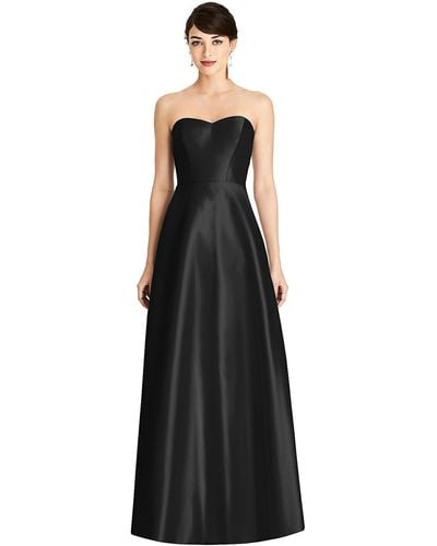 Alfred Sung Strapless A-line Satin Dress With Pockets - Black