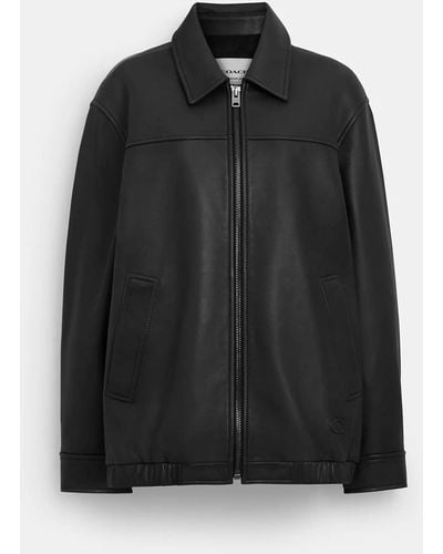 COACH Oversized Leather Jacket - Black
