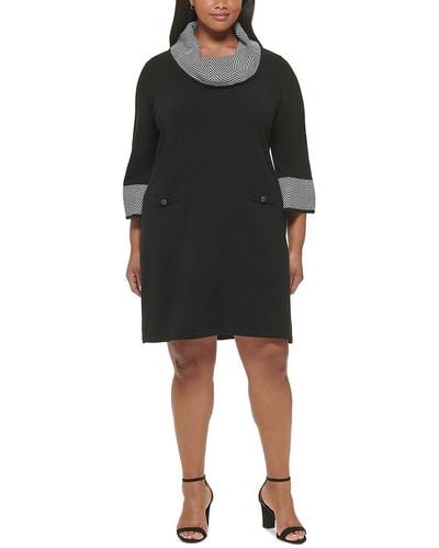 Jessica Howard Plus Cowl Neck Shift Sweaterdress - Black