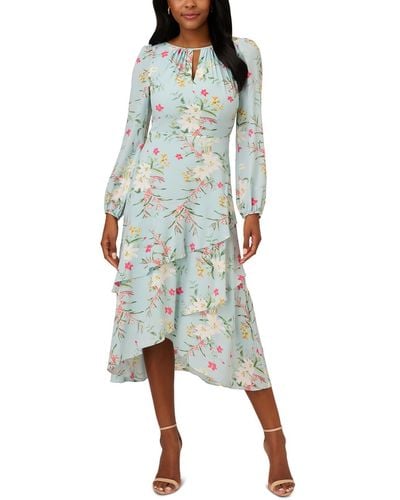 Adrianna Papell Floral Print Polyester Midi Dress - Blue