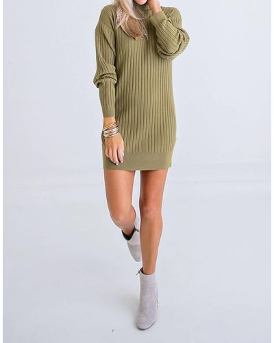 Karlie Rib Mock Sweater Dress - Green
