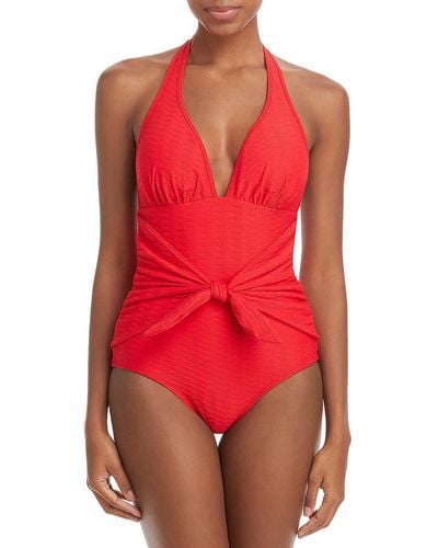 Shoshanna Knot-front Halter One-piece Swimsuit - Red