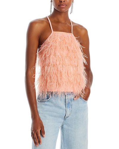 Lucy Paris Feathered Tank Halter Top - Blue