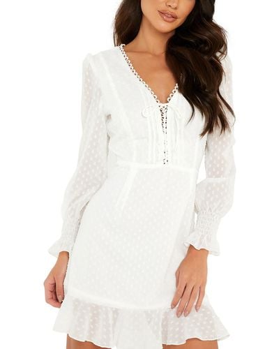 Quiz V-neck Mini Fit & Flare Dress - White