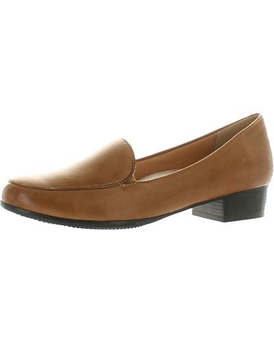 Trotters Monarch Leather Block Heel Slip On Shoes - Brown
