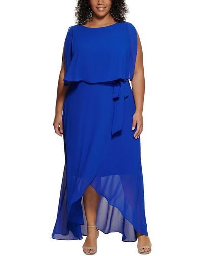 Jessica Howard Plus Chiffon Long Maxi Dress - Blue