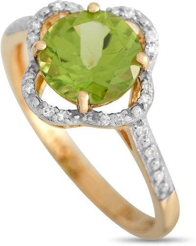 Non-Branded Lb Exclusive 14k Yellow 0.10ct Diamond And Peridot Quatrefoil Ring Rc4-11976ype - Green