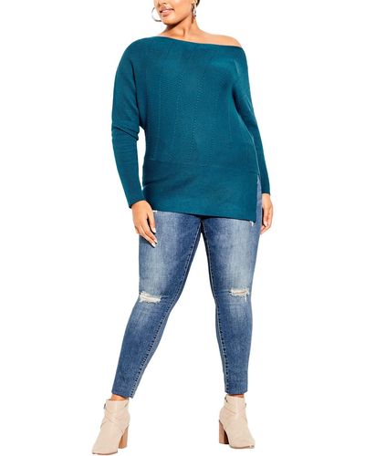 City Chic Ribbed Top Pullover Sweater - Blue