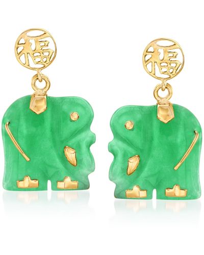Ross-Simons Jade "lucky Fortune" Chinese Symbol And Elephant Drop Earrings - Green
