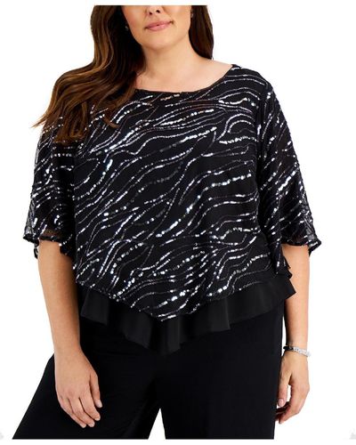 Alex Evenings Plus Size Sequin Popover Top - Black