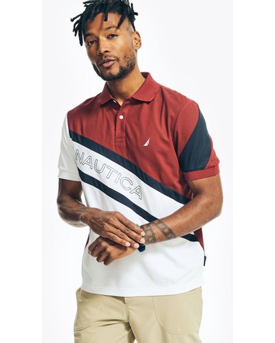 Nautica Navtech Sustainably Crafted Classic Fit Pieced Polo - Red