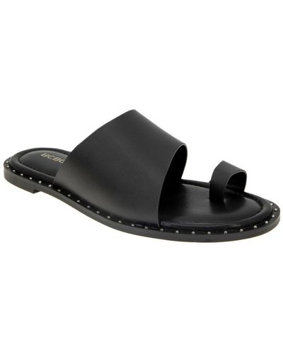 BCBGeneration Zinda Faux Leather Toe Loop Slide Sandals - Black