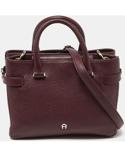 Aigner Maroon Leather Tote - Red
