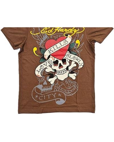 Ed Hardy Lks Skull Short Sleeve T-shirt - Brown