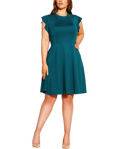 City Chic Plus Knit Cap Sleeves Fit & Flare Dress - Blue