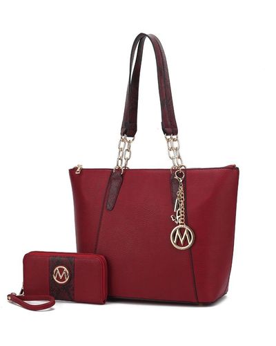 MKF Collection by Mia K Ximena Vegan Leather Tote Bag With Matching Wristlet Wallet- 2 Pieces - Red