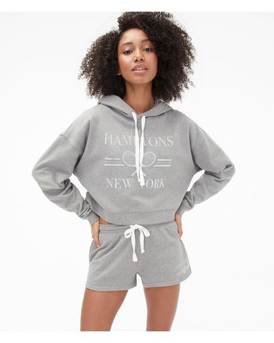 Aéropostale The Hamptons Tennis Cropped Boyfriend Pullover Hoodie - Gray