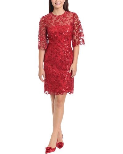 Maggy London Floral Sequin Cocktail And Party Dress - Red