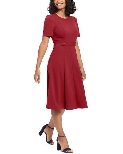 London Times Petites Office Knee Fit & Flare Dress - Red