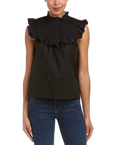 Rachel Zoe Hera Ruffle Trimmed Sleeveless Cotton Voile Blouse In Black