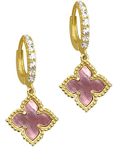 Adornia Floral Dangle Hoops Mother Of Pearl Gold - Pink