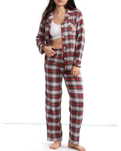 Lauren by Ralph Lauren Brushed Cotton Plaid Pajama Set - Red