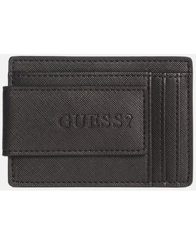 Guess Factory Logo Money Clip Card Holder - Gray