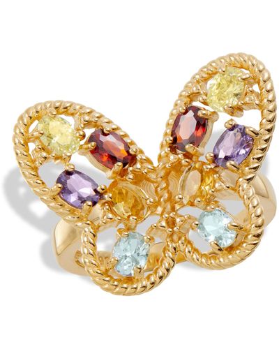 Savvy Cie Jewels 18k Gold Vermeil Multi Color Cz Butterfly Ring - Purple